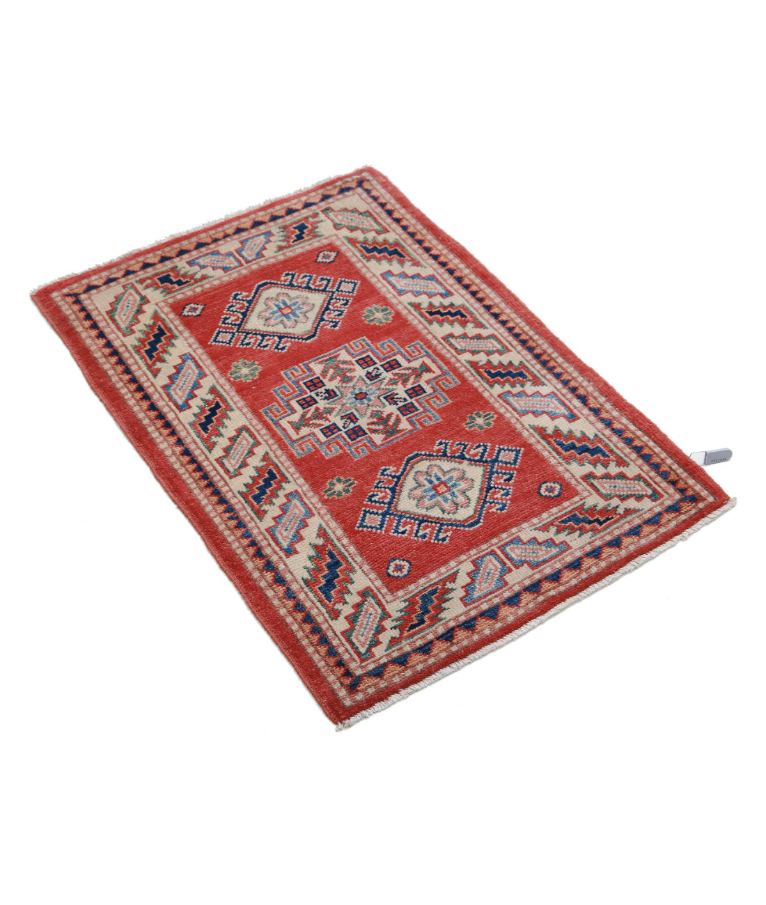 Kazak 2'0'' X 2'10'' Hand-Knotted Wool Rug 2'0'' x 2'10'' (60 X 85) / Red / Ivory