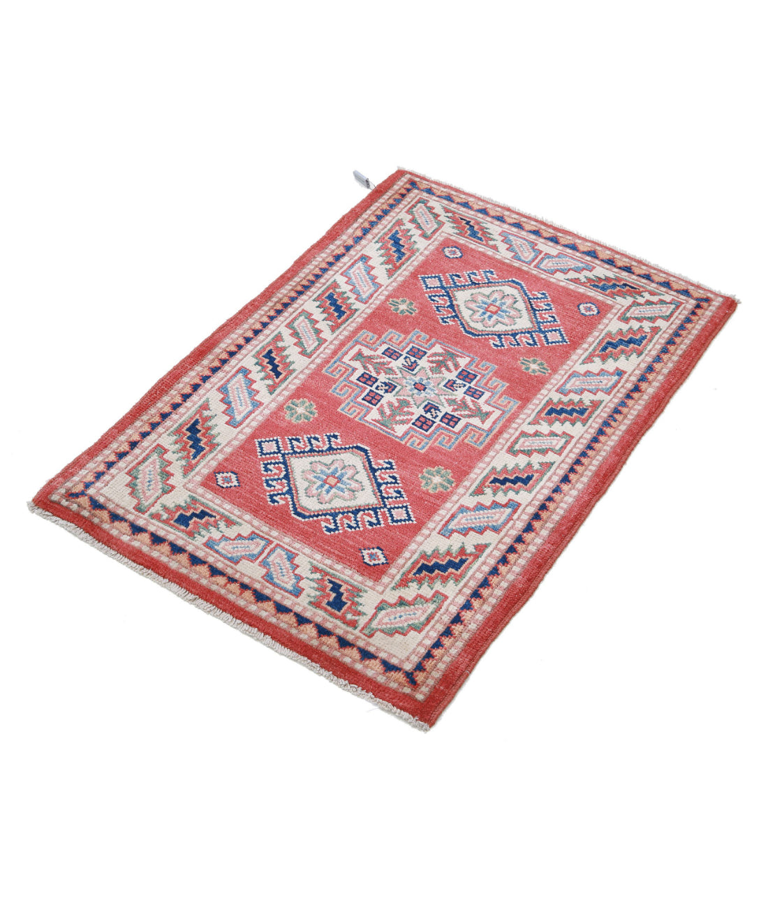 Kazak 2'0'' X 2'10'' Hand-Knotted Wool Rug 2'0'' x 2'10'' (60 X 85) / Red / Ivory