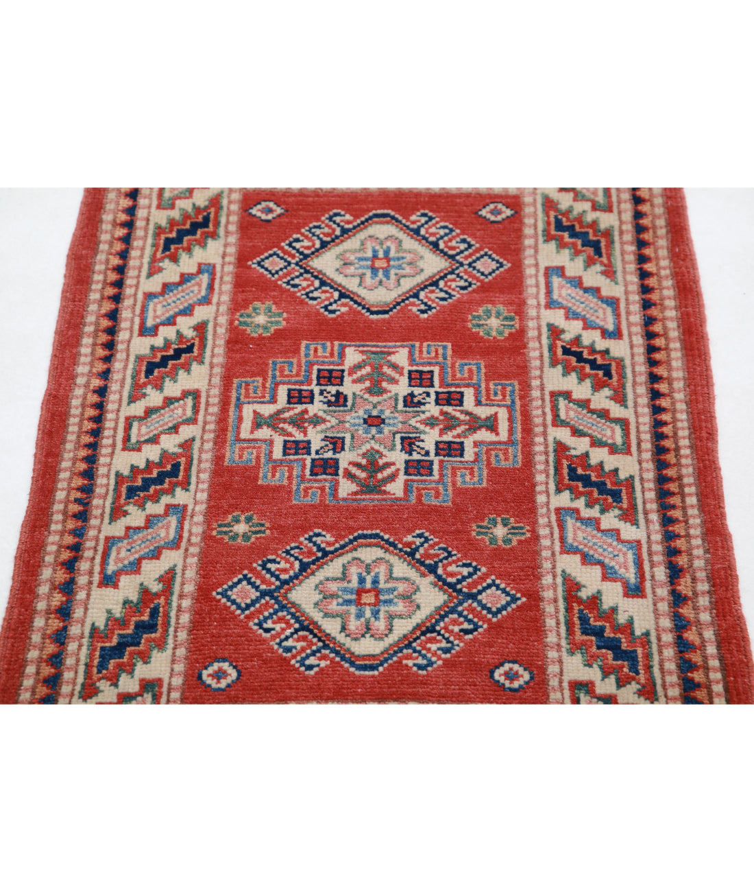 Kazak 2'0'' X 2'10'' Hand-Knotted Wool Rug 2'0'' x 2'10'' (60 X 85) / Red / Ivory