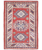 Kazak 2'0'' X 2'10'' Hand-Knotted Wool Rug 2'0'' x 2'10'' (60 X 85) / Red / Ivory