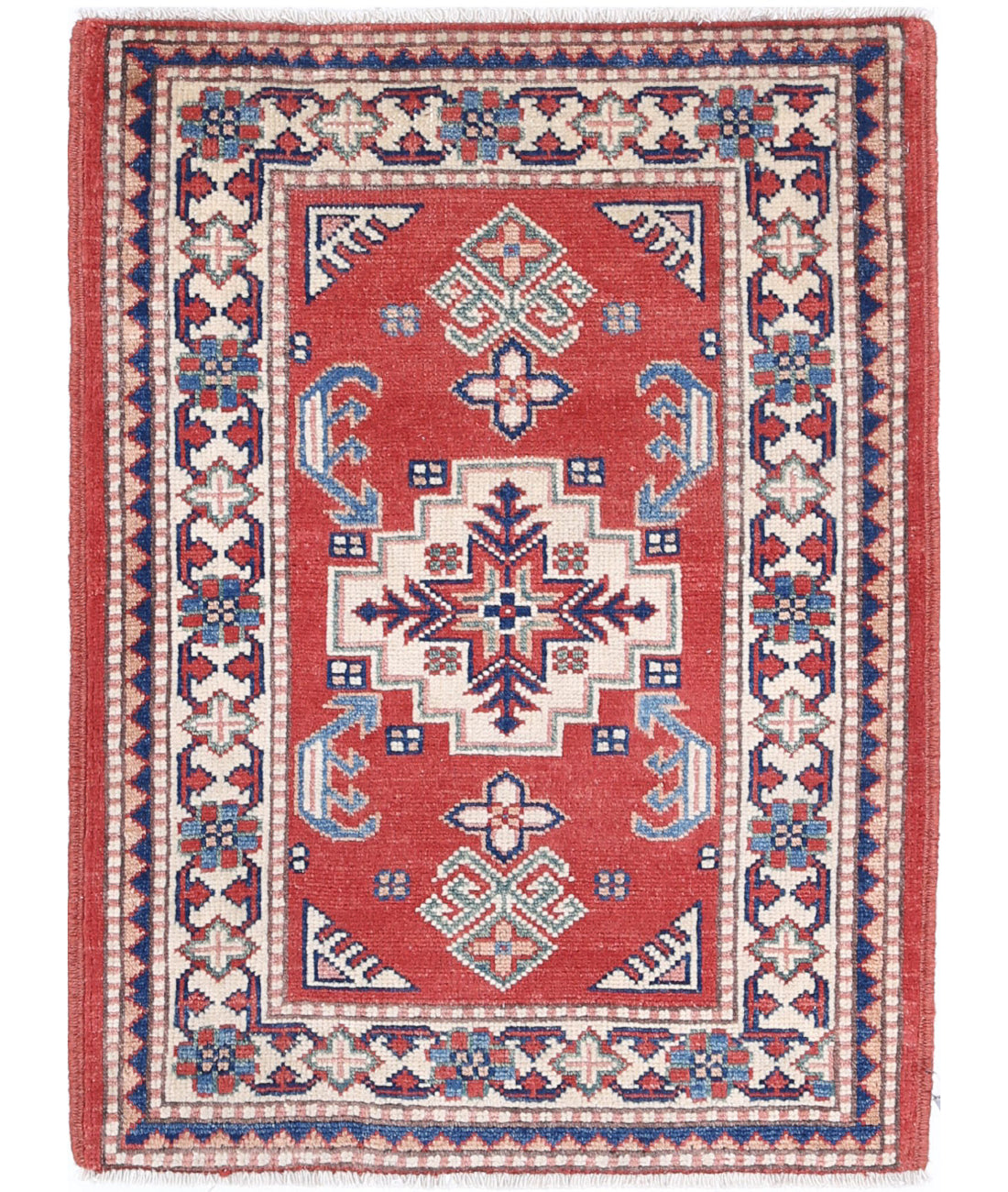 Kazak 2'1'' X 2'10'' Hand-Knotted Wool Rug 2'1'' x 2'10'' (63 X 85) / Red / Ivory