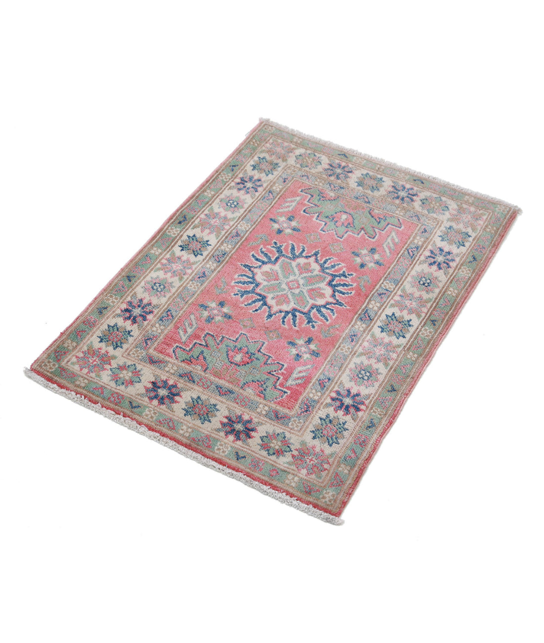 Kazak 2'0'' X 2'9'' Hand-Knotted Wool Rug 2'0'' x 2'9'' (60 X 83) / Red / Ivory