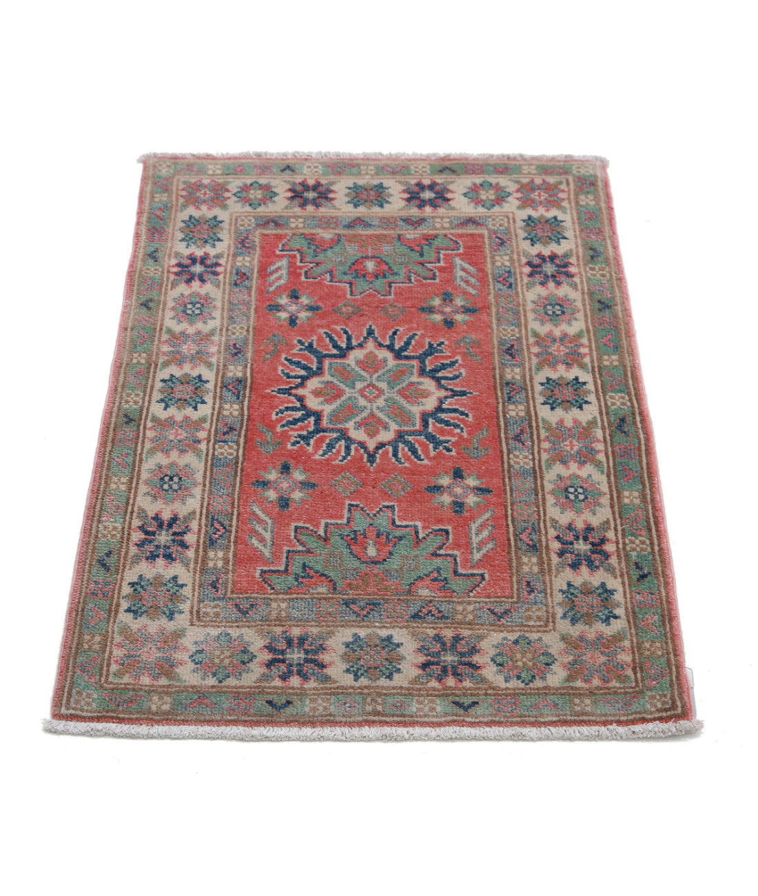 Kazak 2'0'' X 2'9'' Hand-Knotted Wool Rug 2'0'' x 2'9'' (60 X 83) / Red / Ivory