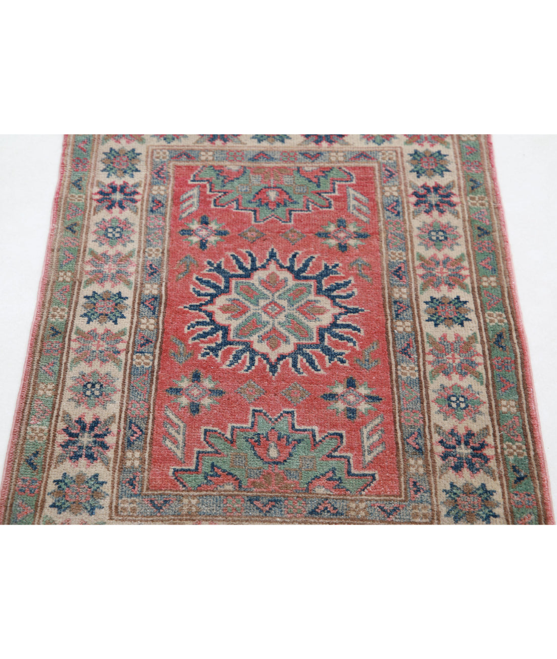 Kazak 2'0'' X 2'9'' Hand-Knotted Wool Rug 2'0'' x 2'9'' (60 X 83) / Red / Ivory