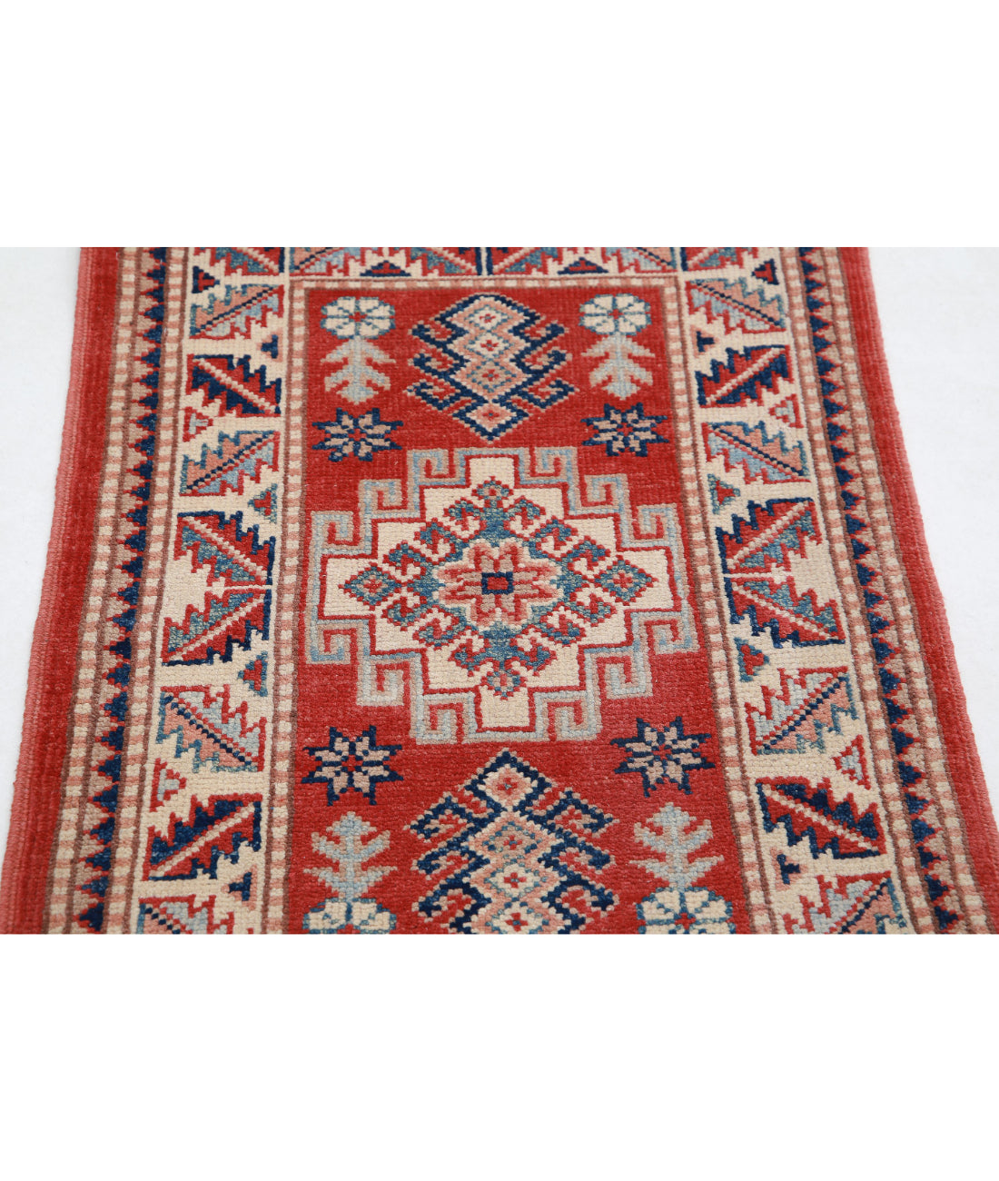 Kazak 2'0'' X 2'10'' Hand-Knotted Wool Rug 2'0'' x 2'10'' (60 X 85) / Red / Ivory