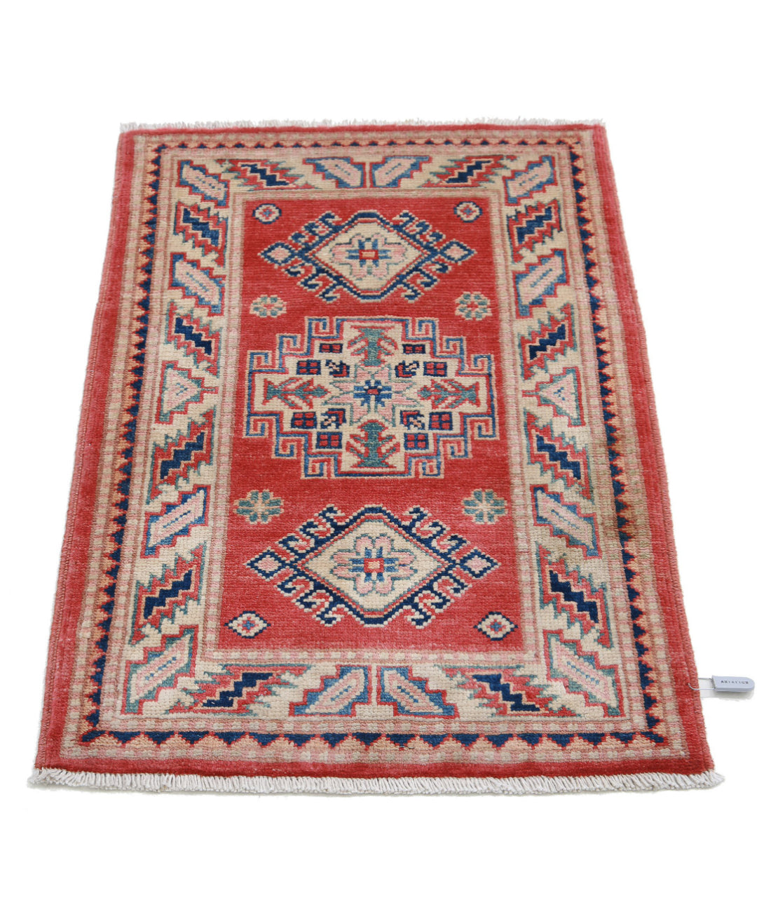 Kazak 2'0'' X 2'11'' Hand-Knotted Wool Rug 2'0'' x 2'11'' (60 X 88) / Red / Ivory