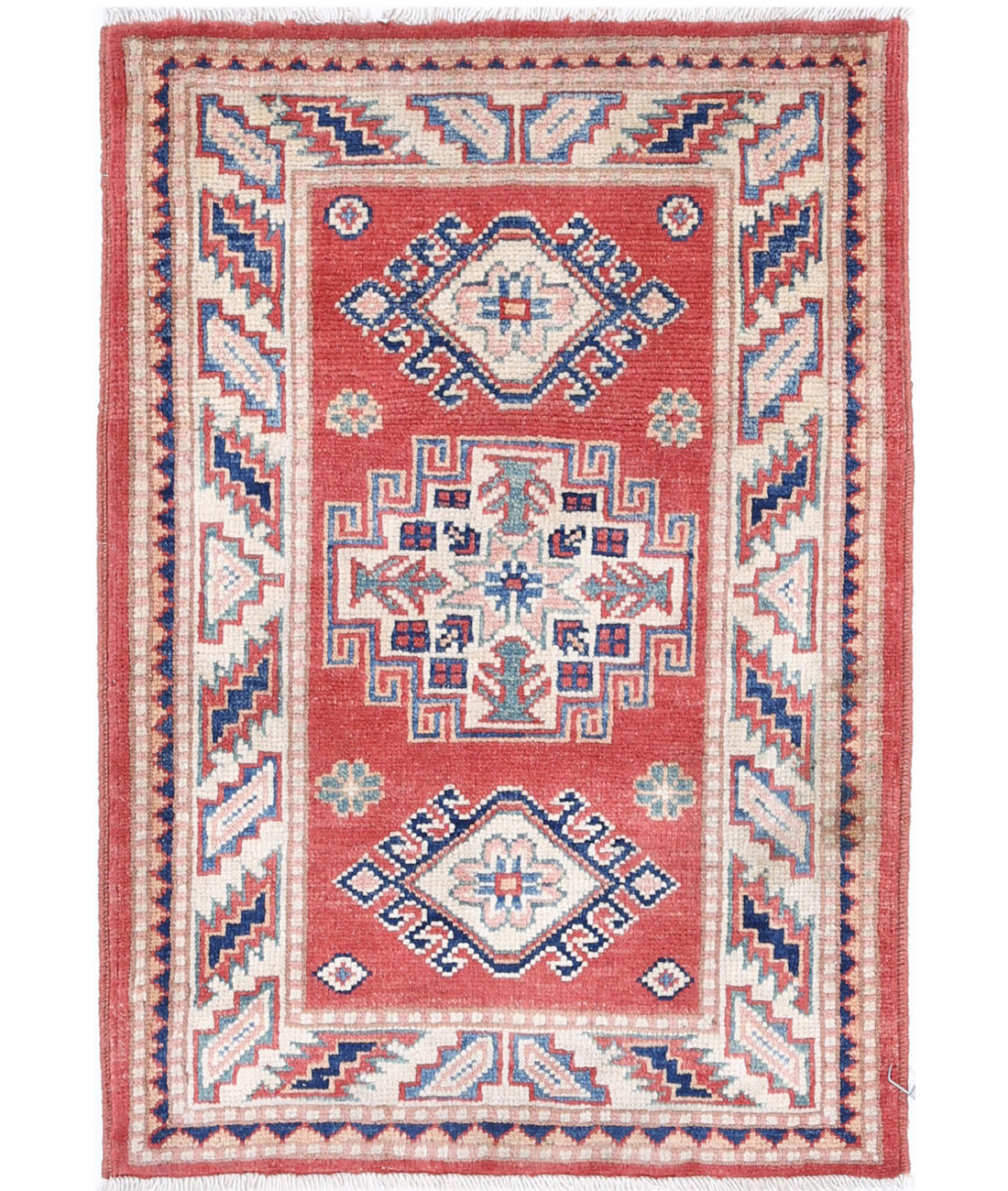 Kazak 2'0'' X 2'11'' Hand-Knotted Wool Rug 2'0'' x 2'11'' (60 X 88) / Red / Ivory