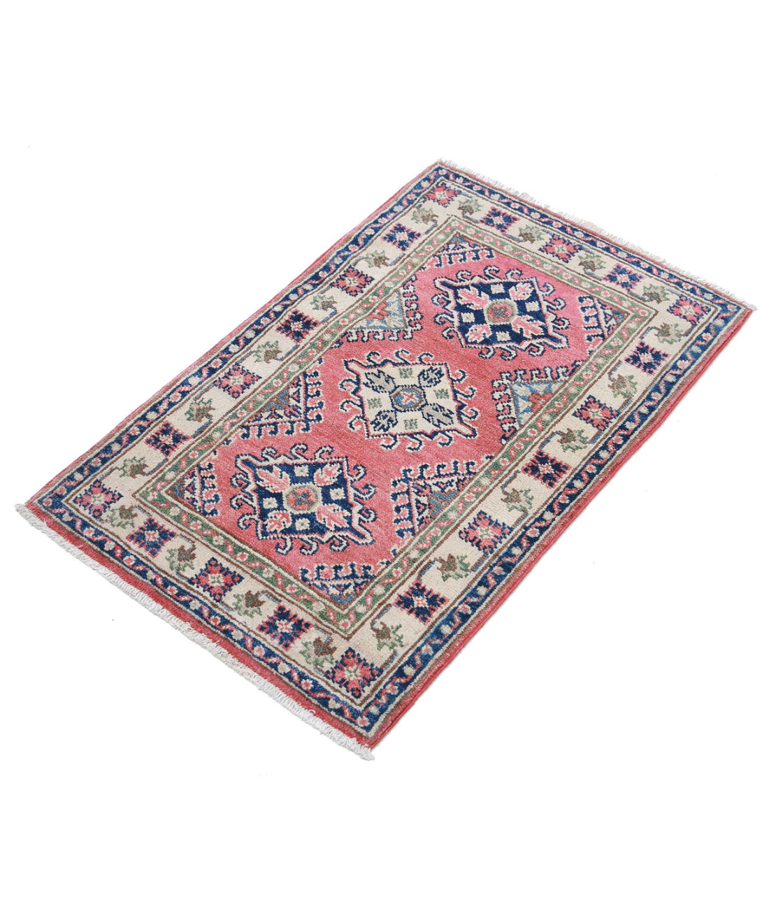 Kazak 1'10'' X 3'0'' Hand-Knotted Wool Rug 1'10'' x 3'0'' (55 X 90) / Red / Ivory