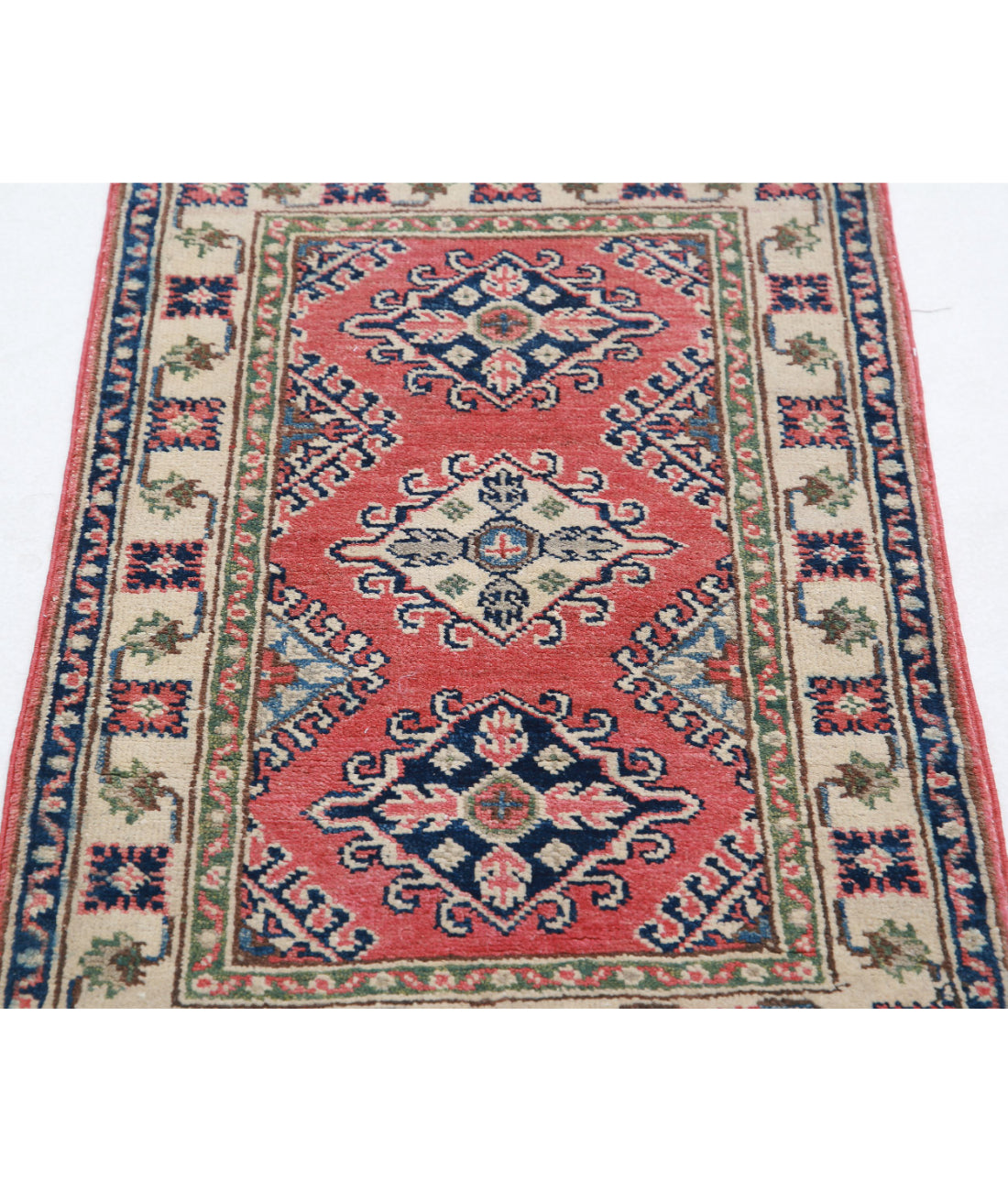 Kazak 1'10'' X 3'0'' Hand-Knotted Wool Rug 1'10'' x 3'0'' (55 X 90) / Red / Ivory