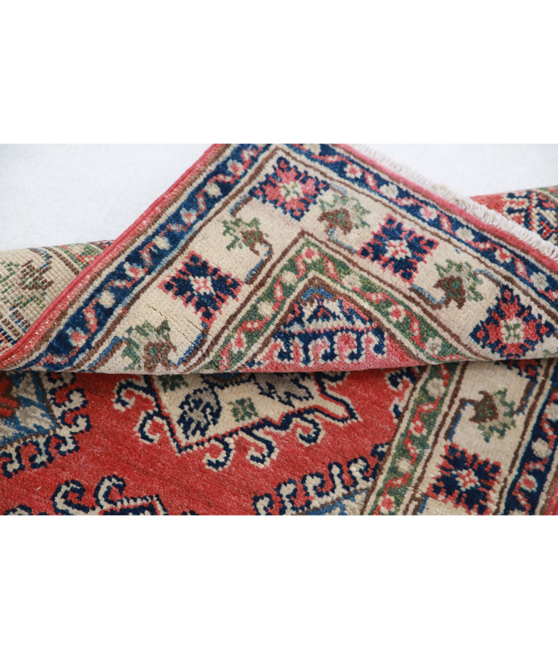 Kazak 1'10'' X 3'0'' Hand-Knotted Wool Rug 1'10'' x 3'0'' (55 X 90) / Red / Ivory