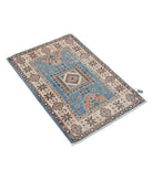 Kazak 1'11'' X 2'10'' Hand-Knotted Wool Rug 1'11'' x 2'10'' (58 X 85) / Blue / Ivory