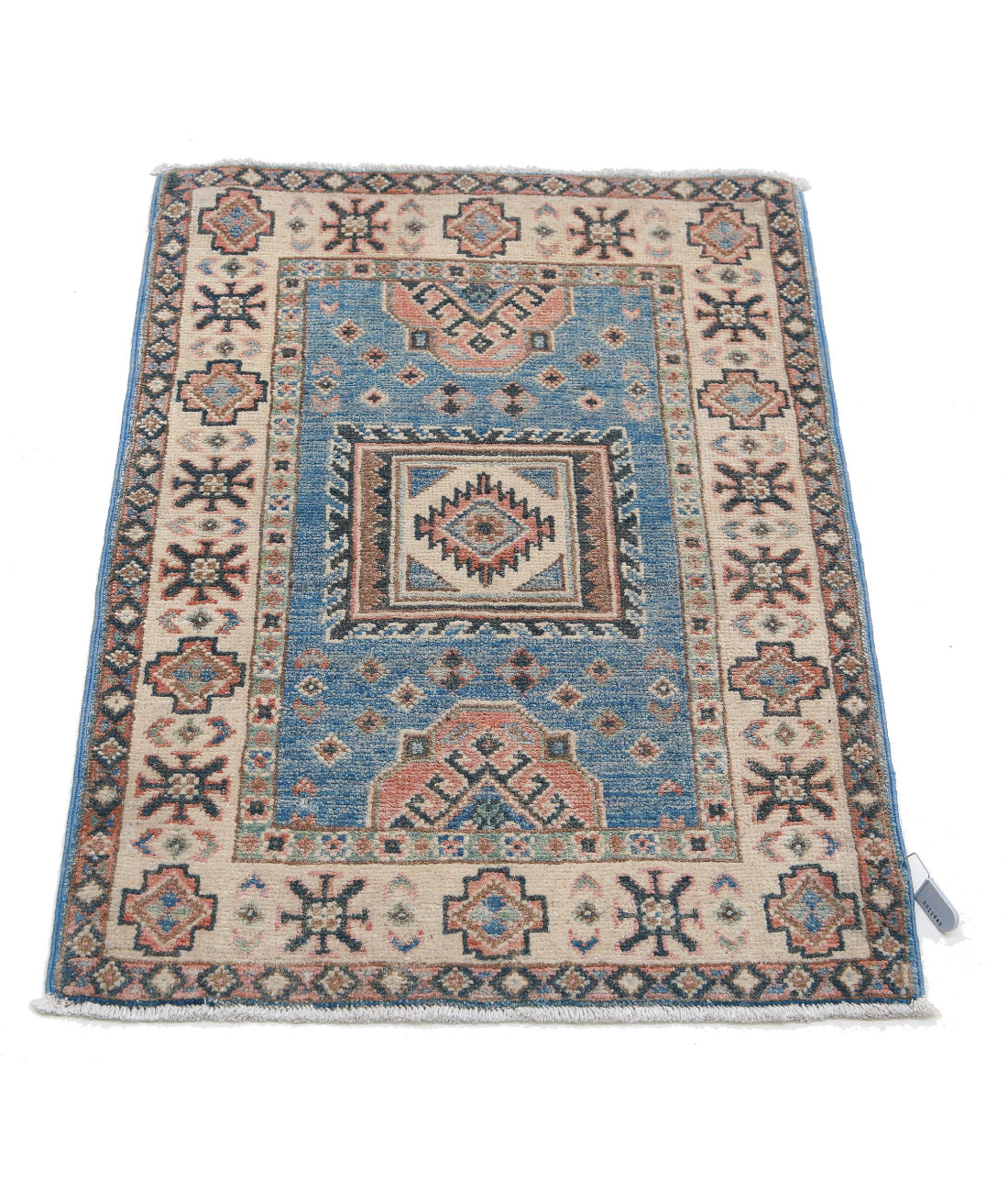 Kazak 1'11'' X 2'10'' Hand-Knotted Wool Rug 1'11'' x 2'10'' (58 X 85) / Blue / Ivory