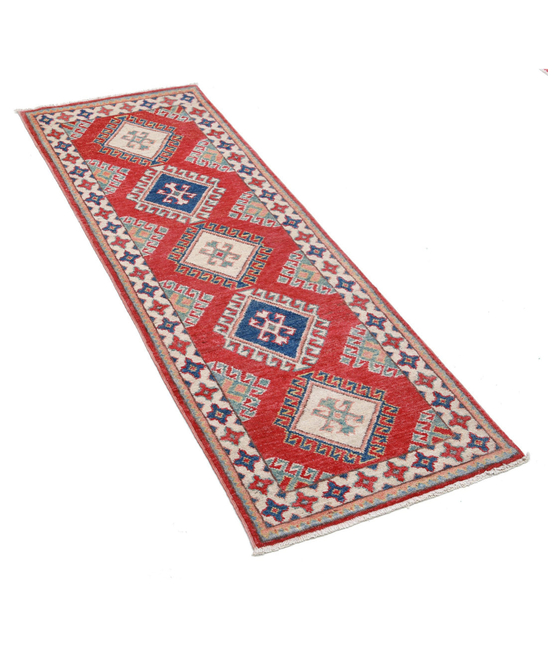 Kazak 1'11'' X 5'10'' Hand-Knotted Wool Rug 1'11'' x 5'10'' (58 X 175) / Red / Ivory