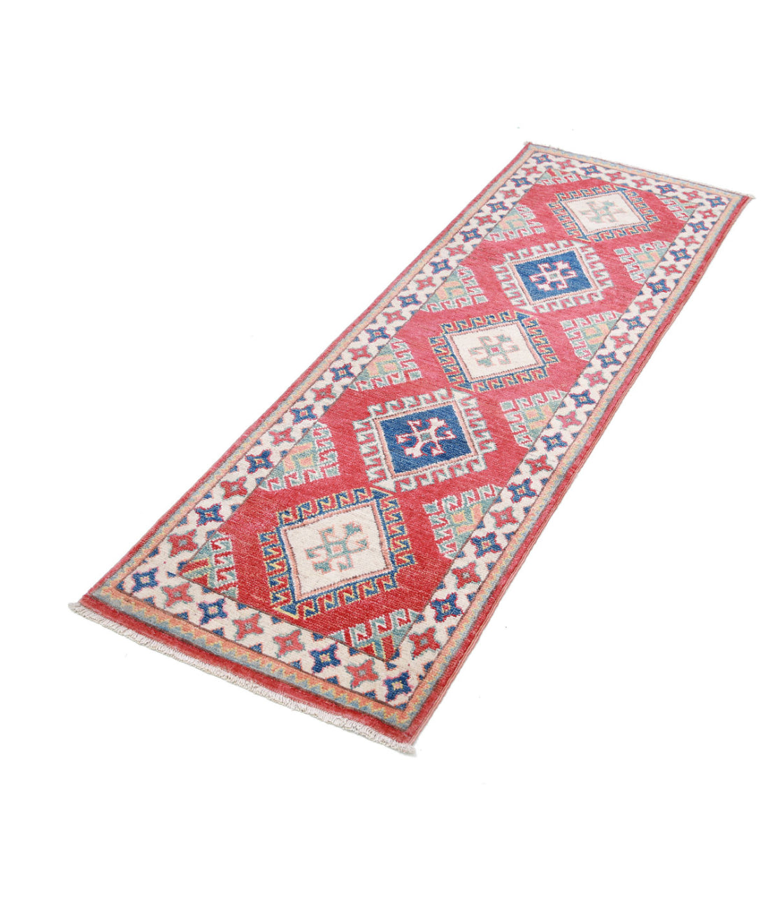 Kazak 1'11'' X 5'10'' Hand-Knotted Wool Rug 1'11'' x 5'10'' (58 X 175) / Red / Ivory