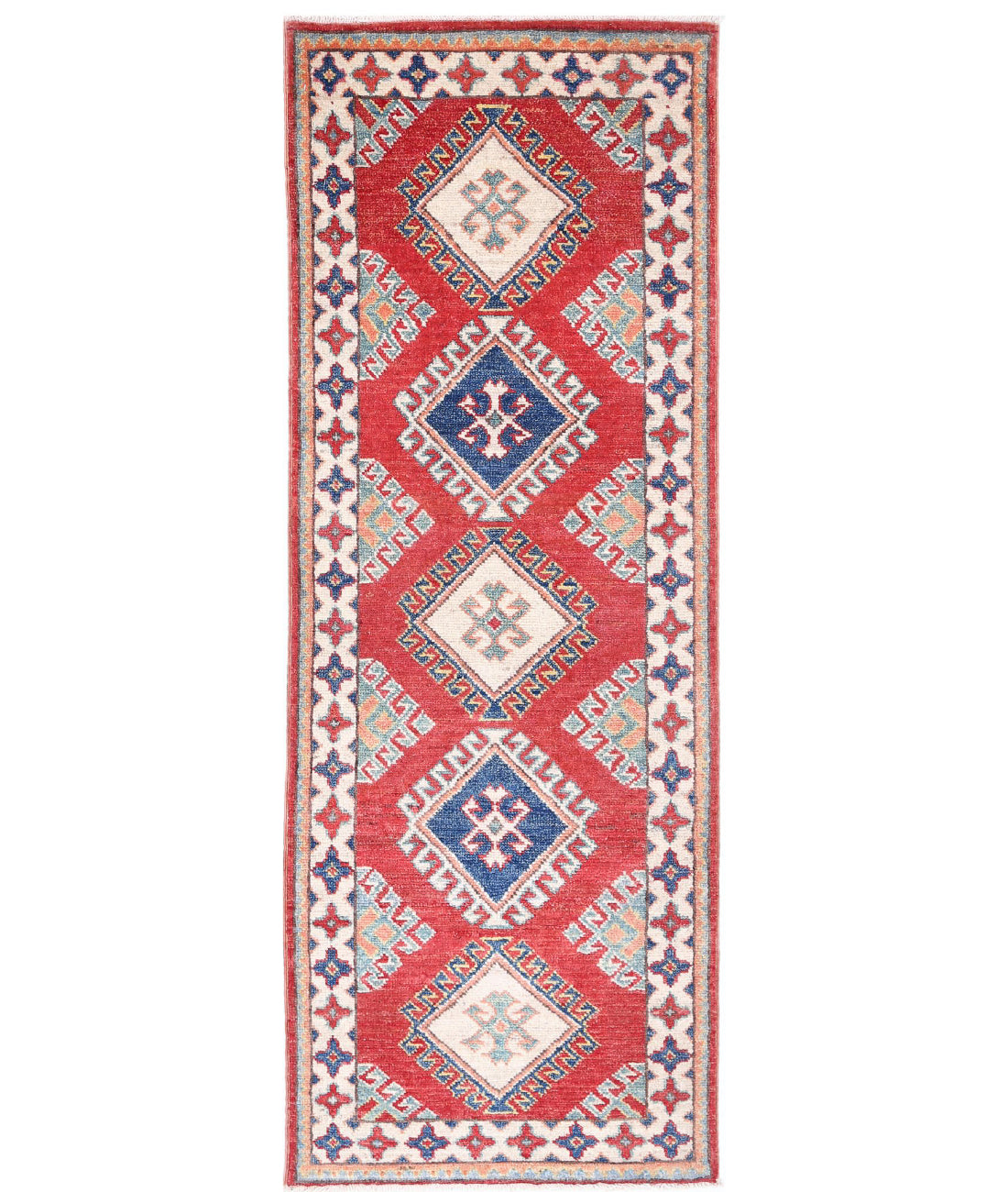 Kazak 1'11'' X 5'10'' Hand-Knotted Wool Rug 1'11'' x 5'10'' (58 X 175) / Red / Ivory