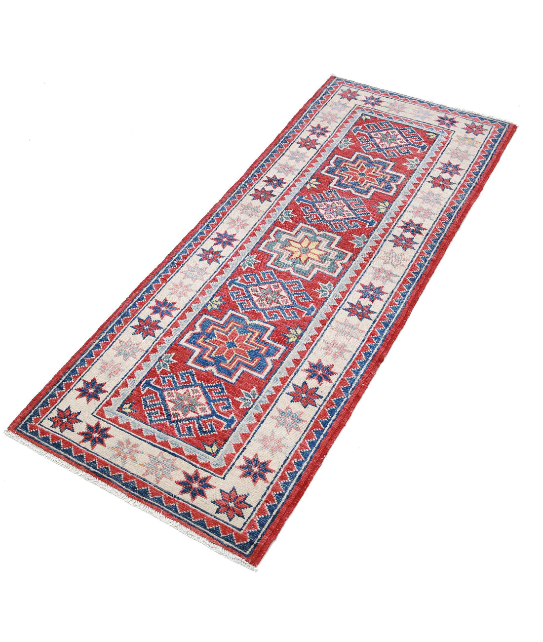 Kazak 2'0'' X 5'3'' Hand-Knotted Wool Rug 2'0'' x 5'3'' (60 X 158) / Red / Ivory