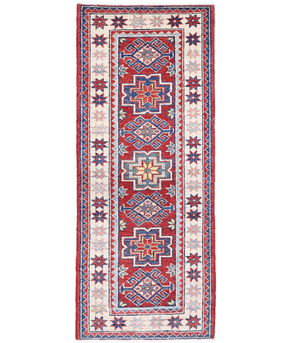 Kazak 2'0'' X 5'3'' Hand-Knotted Wool Rug 2'0'' x 5'3'' (60 X 158) / Red / Ivory