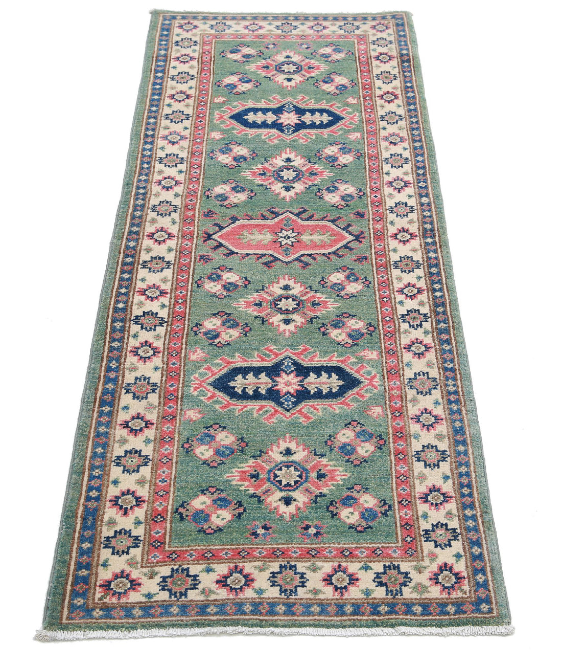 Kazak 1'11'' X 5'7'' Hand-Knotted Wool Rug 1'11'' x 5'7'' (58 X 168) / Green / Ivory