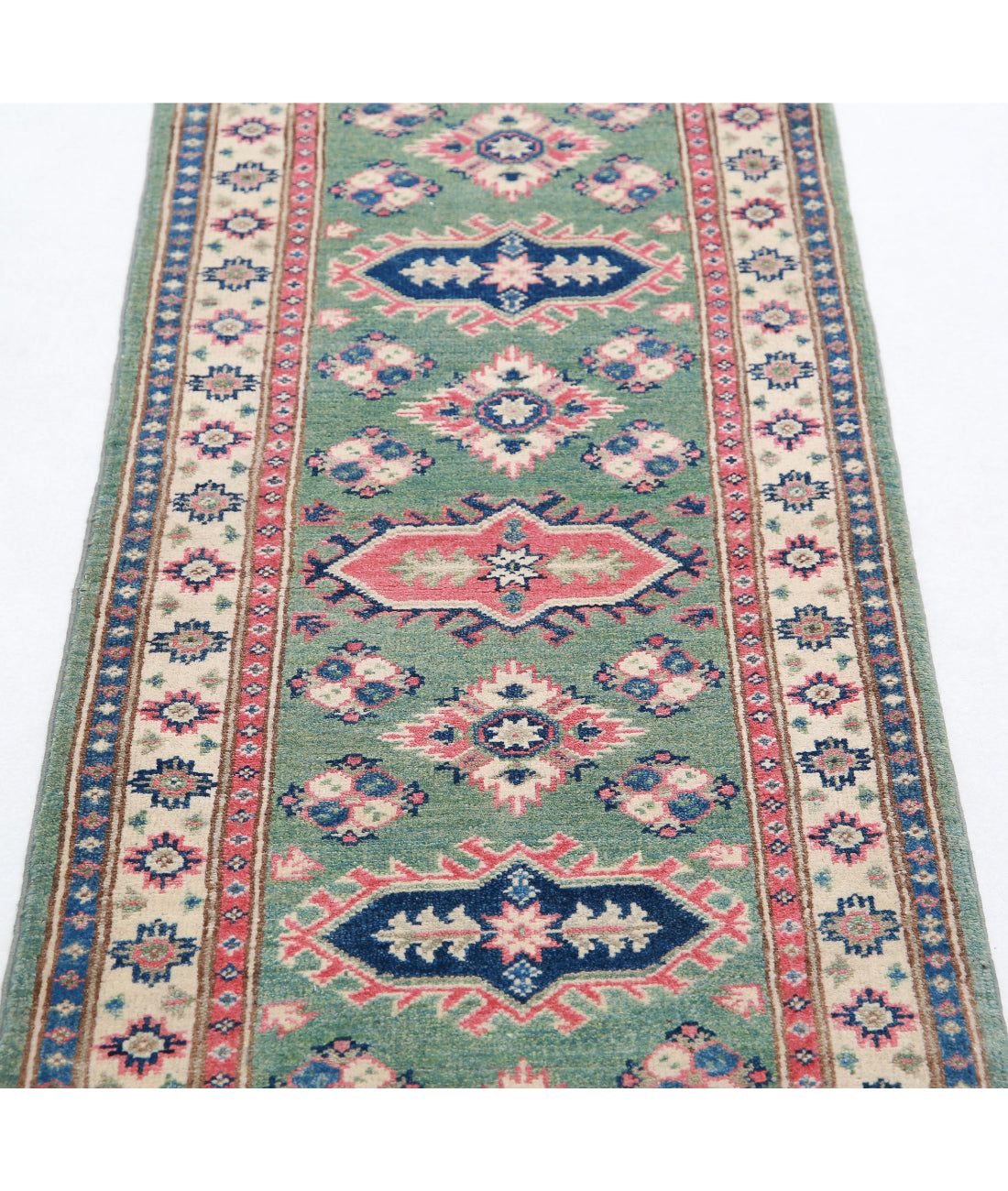 Kazak 1'11'' X 5'7'' Hand-Knotted Wool Rug 1'11'' x 5'7'' (58 X 168) / Green / Ivory