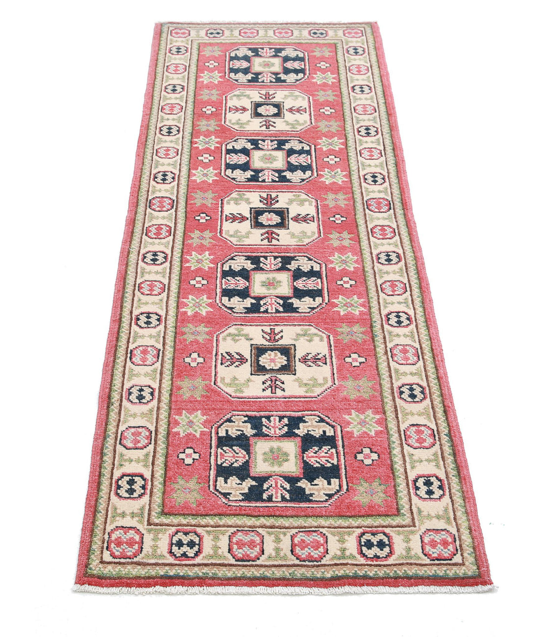 Kazak 2'0'' X 5'9'' Hand-Knotted Wool Rug 2'0'' x 5'9'' (60 X 173) / Red / Ivory