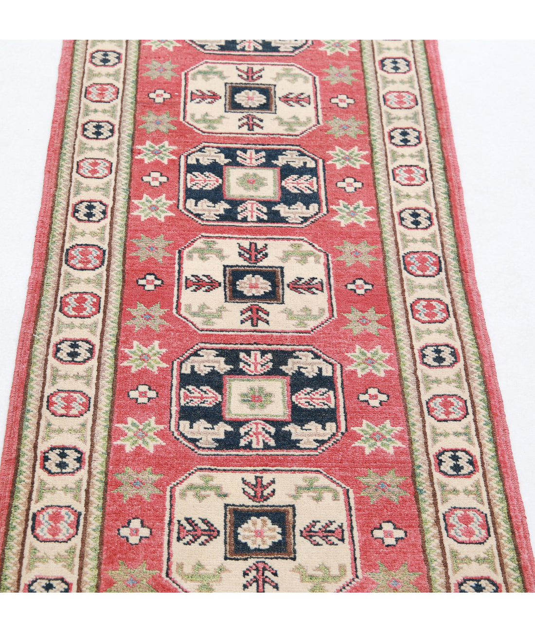 Kazak 2'0'' X 5'9'' Hand-Knotted Wool Rug 2'0'' x 5'9'' (60 X 173) / Red / Ivory