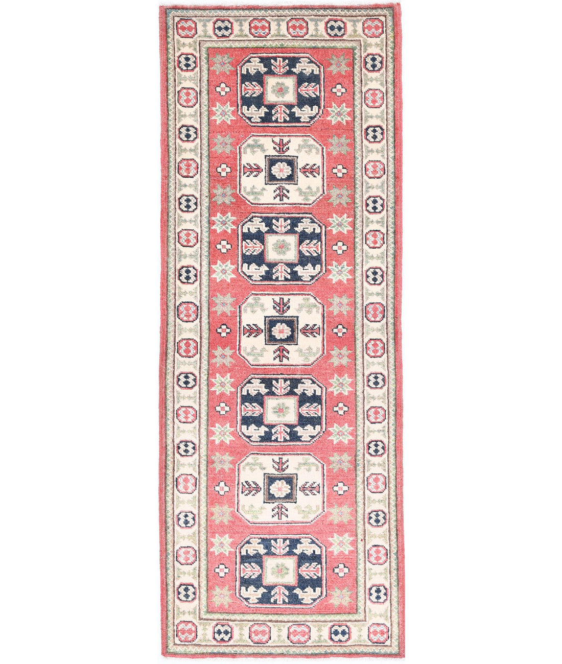 Kazak 2'0'' X 5'9'' Hand-Knotted Wool Rug 2'0'' x 5'9'' (60 X 173) / Red / Ivory