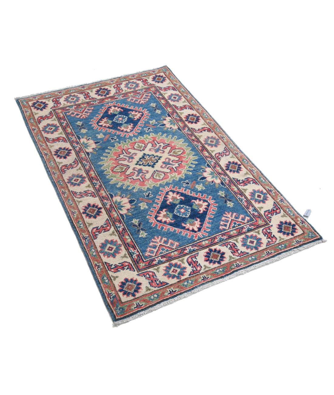 Kazak 2'7'' X 4'1'' Hand-Knotted Wool Rug 2'7'' x 4'1'' (78 X 123) / Blue / Ivory