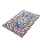 Kazak 2'7'' X 4'1'' Hand-Knotted Wool Rug 2'7'' x 4'1'' (78 X 123) / Blue / Ivory