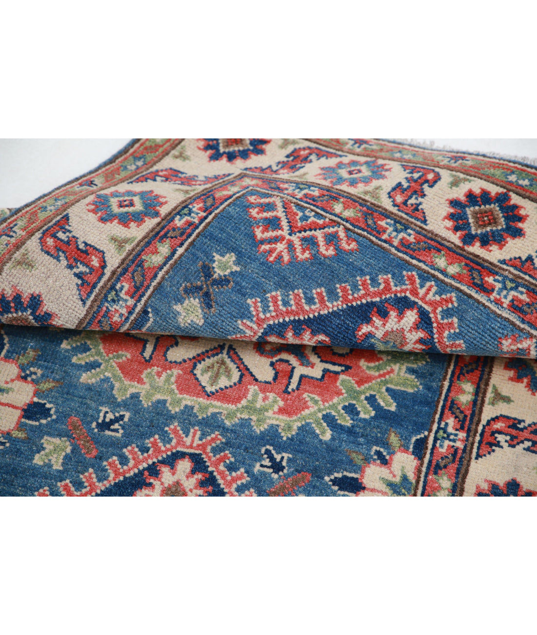 Kazak 2'7'' X 4'1'' Hand-Knotted Wool Rug 2'7'' x 4'1'' (78 X 123) / Blue / Ivory