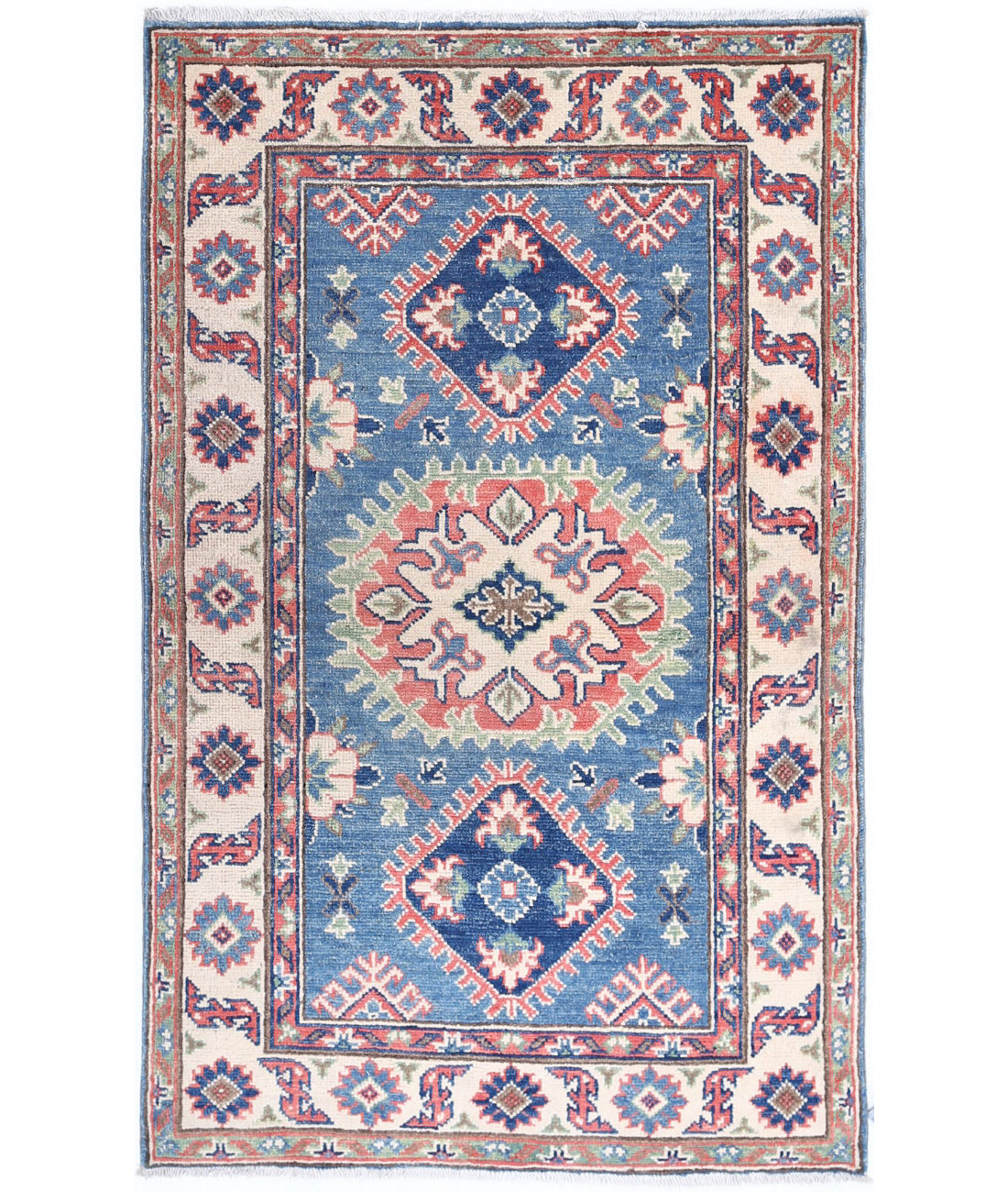 Kazak 2'7'' X 4'1'' Hand-Knotted Wool Rug 2'7'' x 4'1'' (78 X 123) / Blue / Ivory