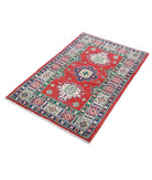 Kazak 2'8'' X 4'2'' Hand-Knotted Wool Rug 2'8'' x 4'2'' (80 X 125) / Red / Ivory