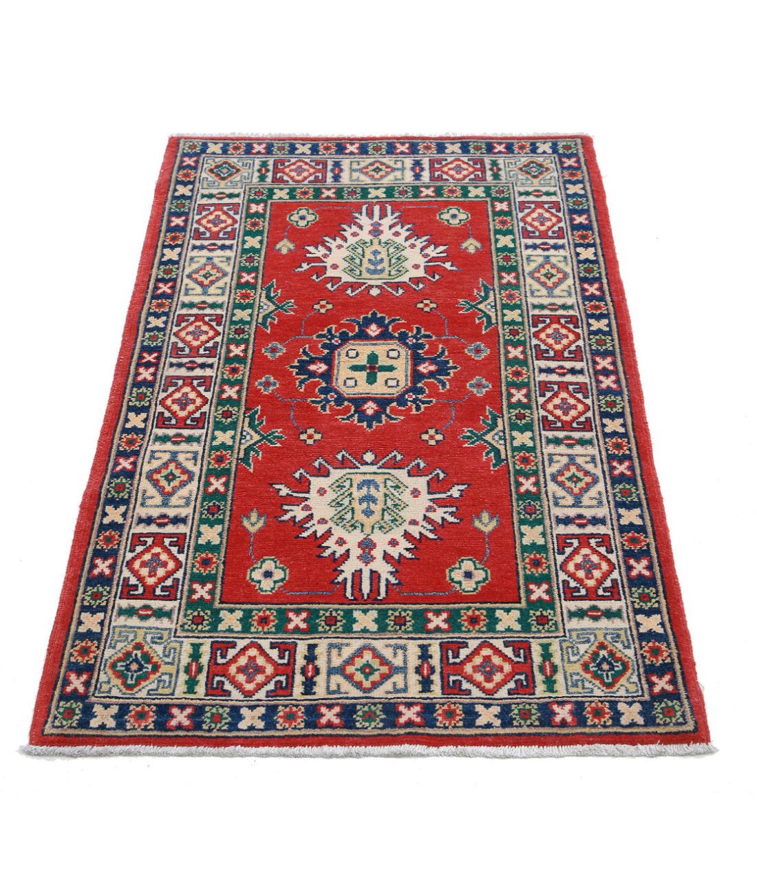 Kazak 2'8'' X 4'2'' Hand-Knotted Wool Rug 2'8'' x 4'2'' (80 X 125) / Red / Ivory