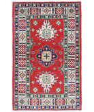 Kazak 2'8'' X 4'2'' Hand-Knotted Wool Rug 2'8'' x 4'2'' (80 X 125) / Red / Ivory