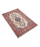 Kazak 2'7'' X 4'0'' Hand-Knotted Wool Rug 2'7'' x 4'0'' (78 X 120) / Ivory / Red