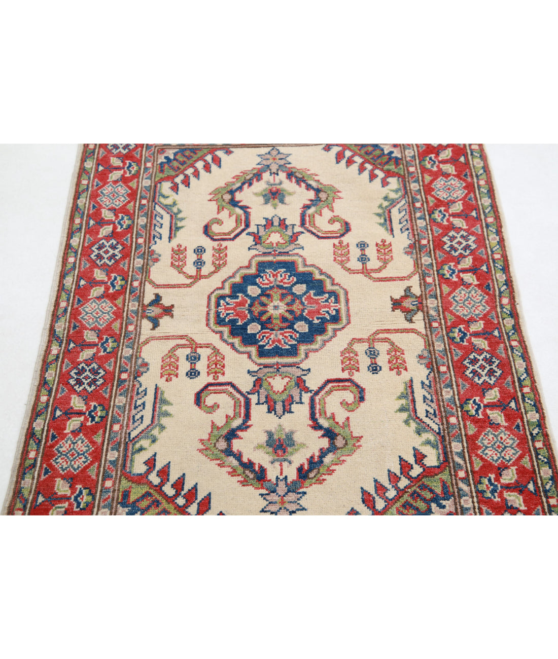 Kazak 2'7'' X 4'0'' Hand-Knotted Wool Rug 2'7'' x 4'0'' (78 X 120) / Ivory / Red