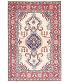 Kazak 2'7'' X 4'0'' Hand-Knotted Wool Rug 2'7'' x 4'0'' (78 X 120) / Ivory / Red