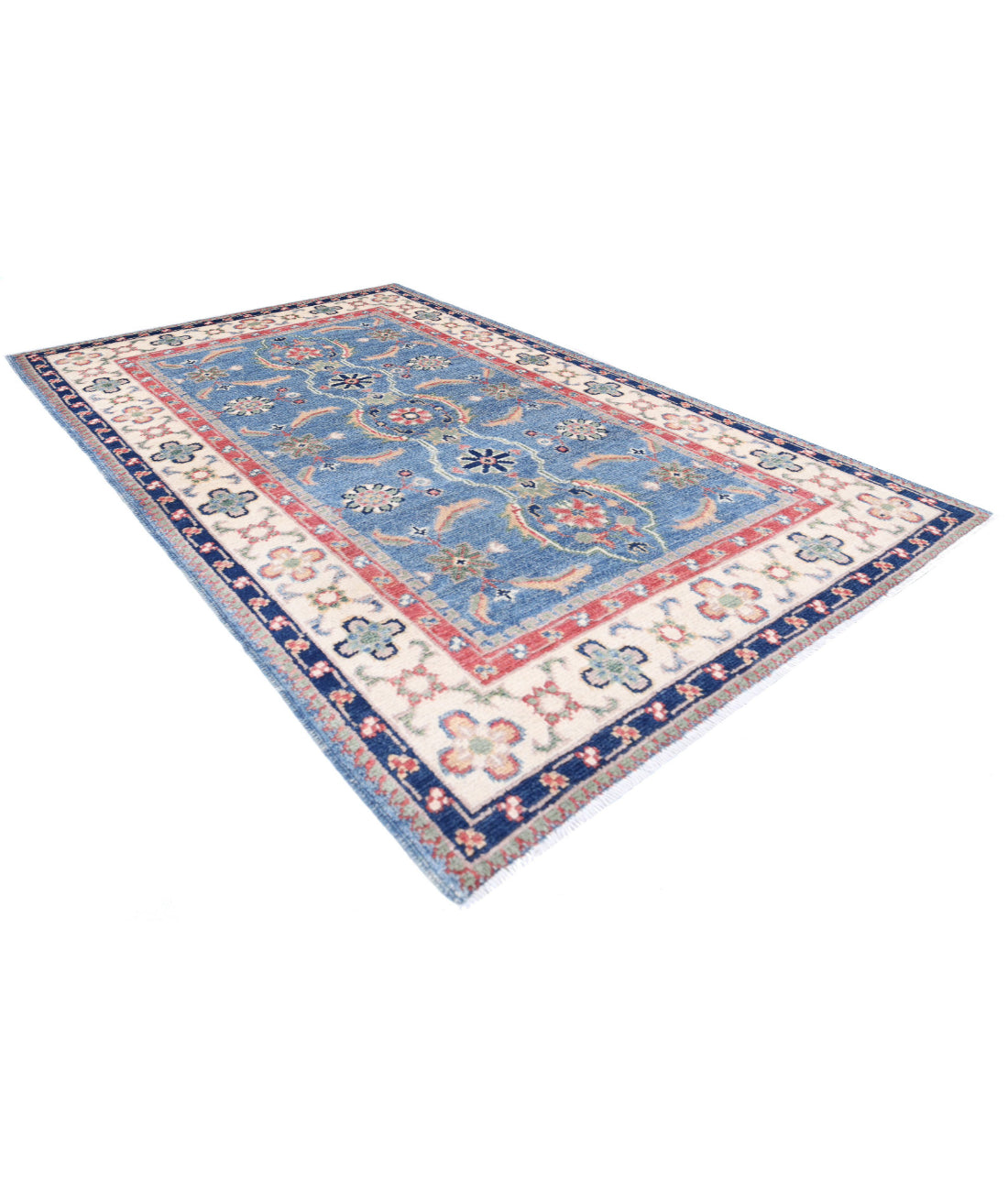 Kazak 2'7'' X 4'1'' Hand-Knotted Wool Rug 2'7'' x 4'1'' (78 X 123) / Blue / Ivory