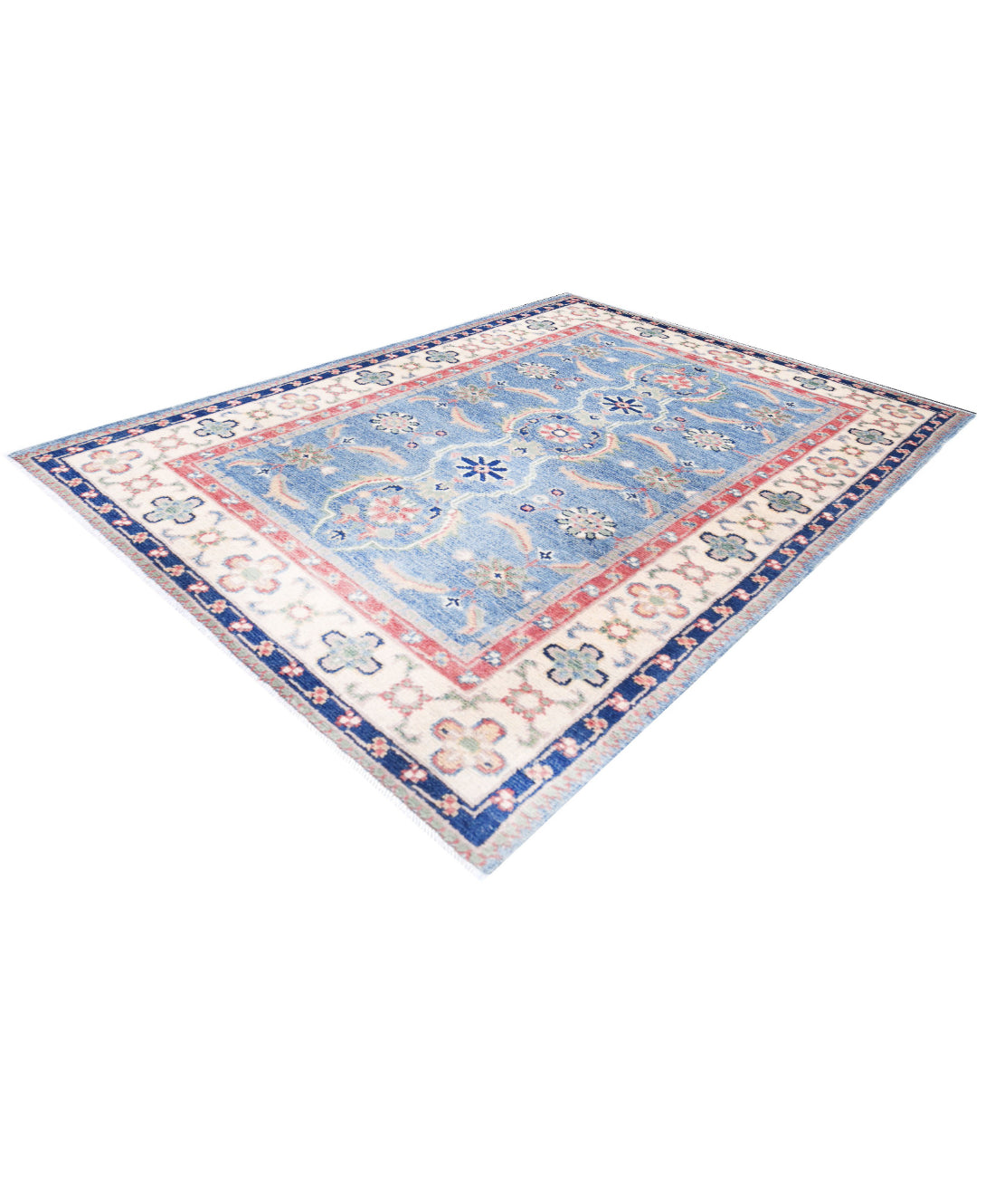 Kazak 2'7'' X 4'1'' Hand-Knotted Wool Rug 2'7'' x 4'1'' (78 X 123) / Blue / Ivory