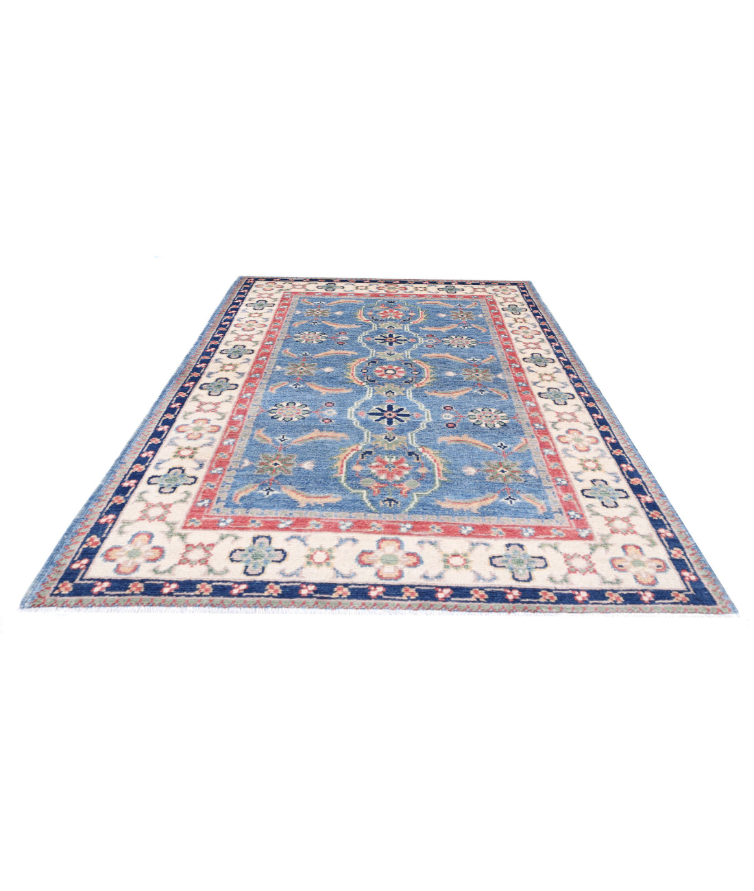 Kazak 2'7'' X 4'1'' Hand-Knotted Wool Rug 2'7'' x 4'1'' (78 X 123) / Blue / Ivory