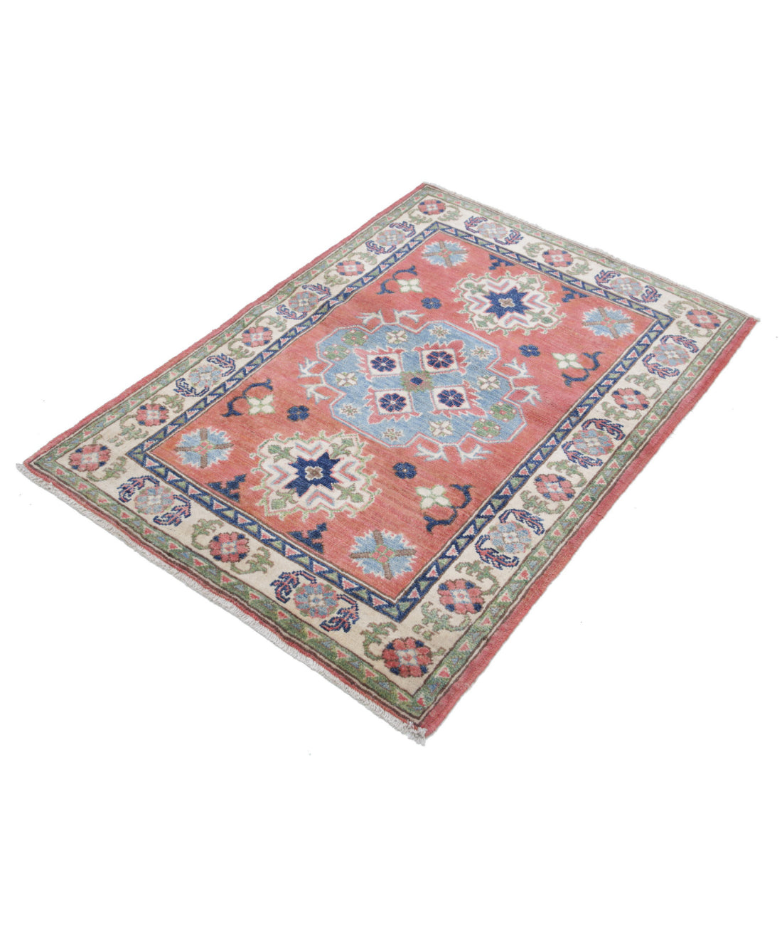 Kazak 2'10'' X 4'0'' Hand-Knotted Wool Rug 2'10'' x 4'0'' (85 X 120) / Red / Ivory