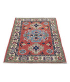 Kazak 2'10'' X 4'0'' Hand-Knotted Wool Rug 2'10'' x 4'0'' (85 X 120) / Red / Ivory