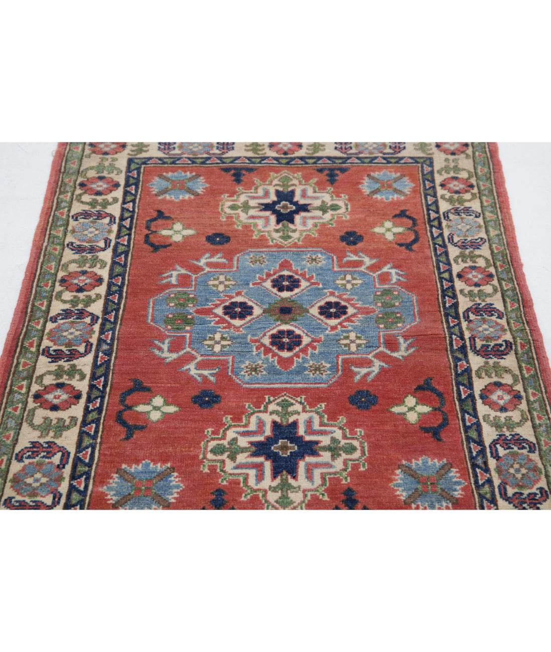 Kazak 2'10'' X 4'0'' Hand-Knotted Wool Rug 2'10'' x 4'0'' (85 X 120) / Red / Ivory