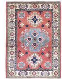 Kazak 2'10'' X 4'0'' Hand-Knotted Wool Rug 2'10'' x 4'0'' (85 X 120) / Red / Ivory