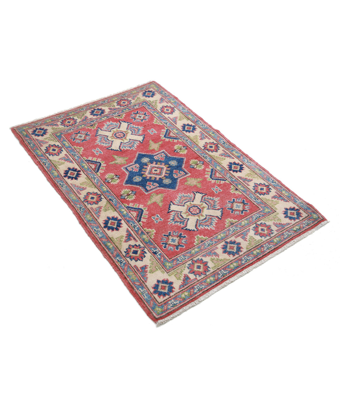 Kazak 2'7'' X 3'11'' Hand-Knotted Wool Rug 2'7'' x 3'11'' (78 X 118) / Red / Ivory