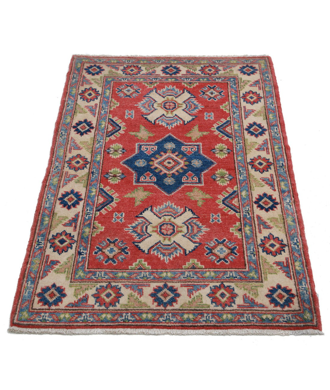 Kazak 2'7'' X 3'11'' Hand-Knotted Wool Rug 2'7'' x 3'11'' (78 X 118) / Red / Ivory