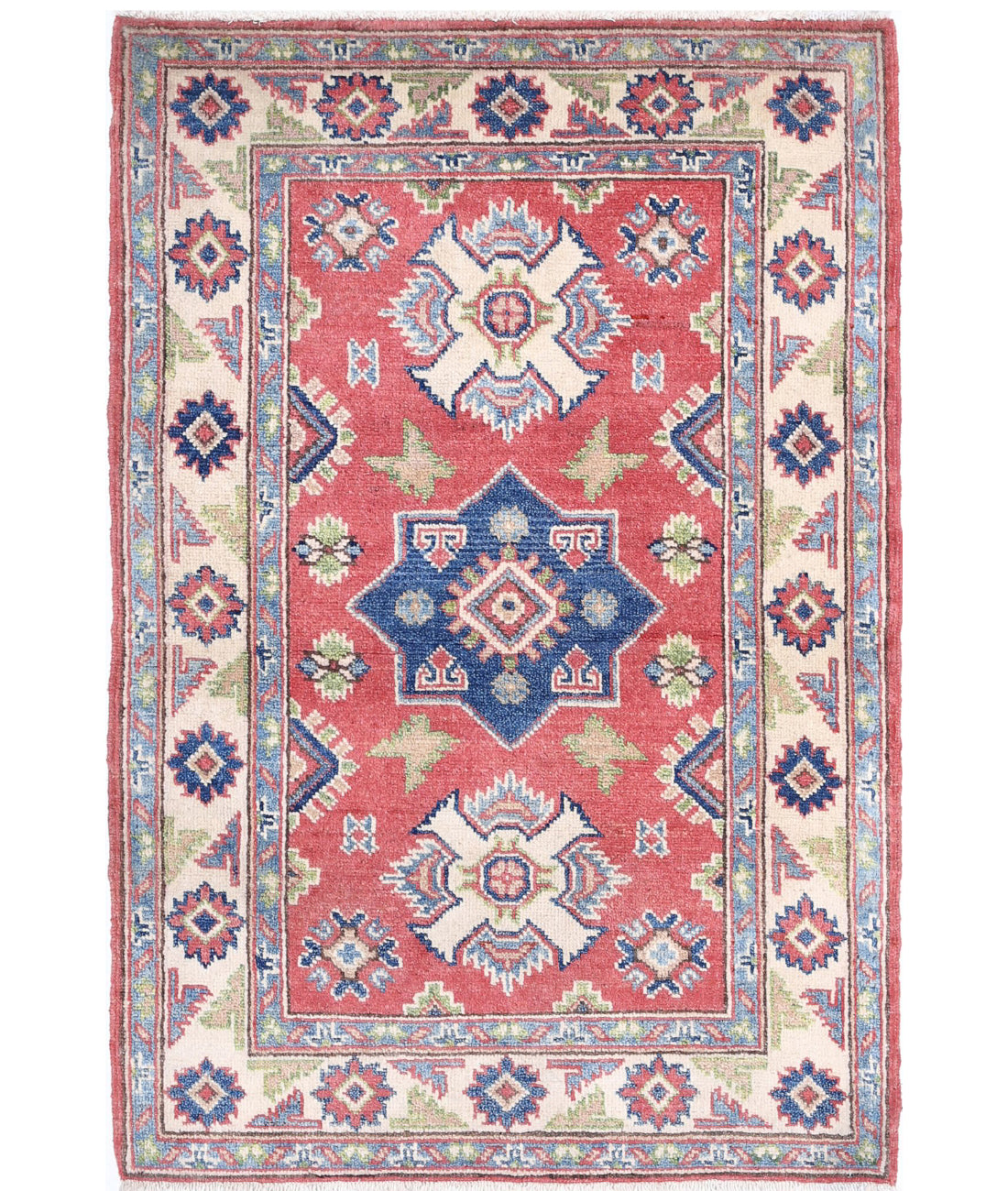 Kazak 2'7'' X 3'11'' Hand-Knotted Wool Rug 2'7'' x 3'11'' (78 X 118) / Red / Ivory