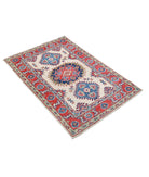 Kazak 2'8'' X 4'0'' Hand-Knotted Wool Rug 2'8'' x 4'0'' (80 X 120) / Ivory / Red