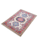 Kazak 2'8'' X 4'0'' Hand-Knotted Wool Rug 2'8'' x 4'0'' (80 X 120) / Ivory / Red