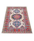 Kazak 2'8'' X 4'0'' Hand-Knotted Wool Rug 2'8'' x 4'0'' (80 X 120) / Ivory / Red