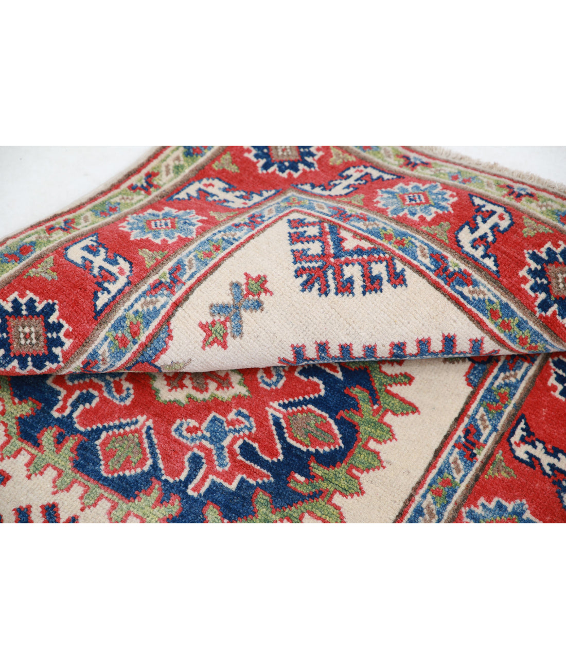 Kazak 2'8'' X 4'0'' Hand-Knotted Wool Rug 2'8'' x 4'0'' (80 X 120) / Ivory / Red